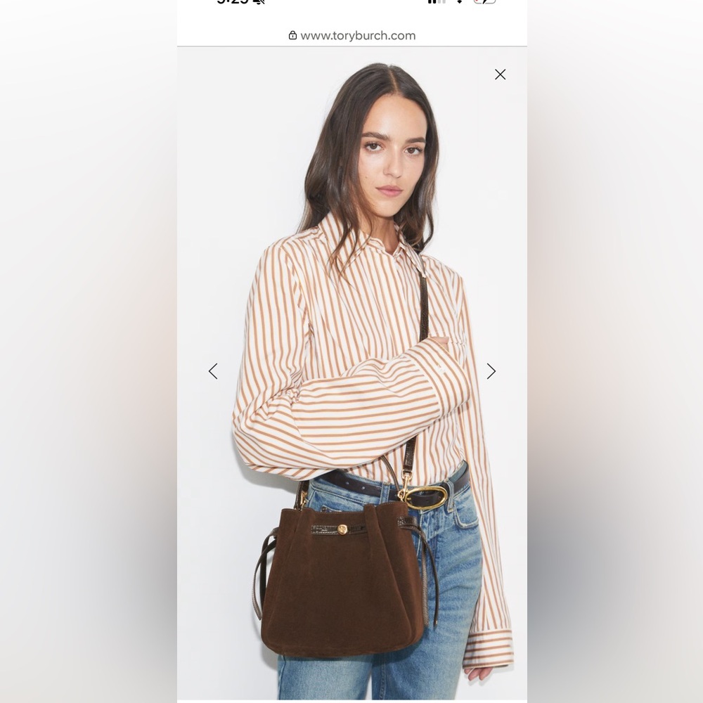 Tory Burch Dark Romy Suede Bucket Bag
